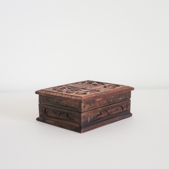 SOLD Antique Carved Wooden Jewelry Box - Picture 2 of 5